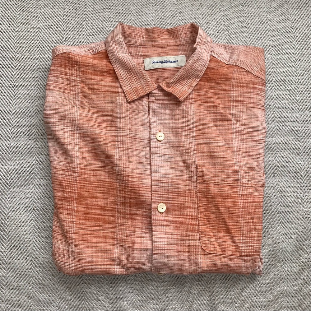 Tommy Bahama Plaid Orange Button Up Shirt Size L
